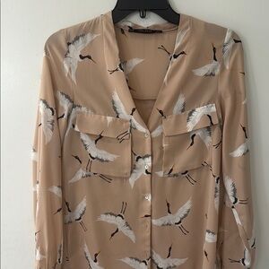 Zara Long Sleeve Blouse with Mandarin Collar